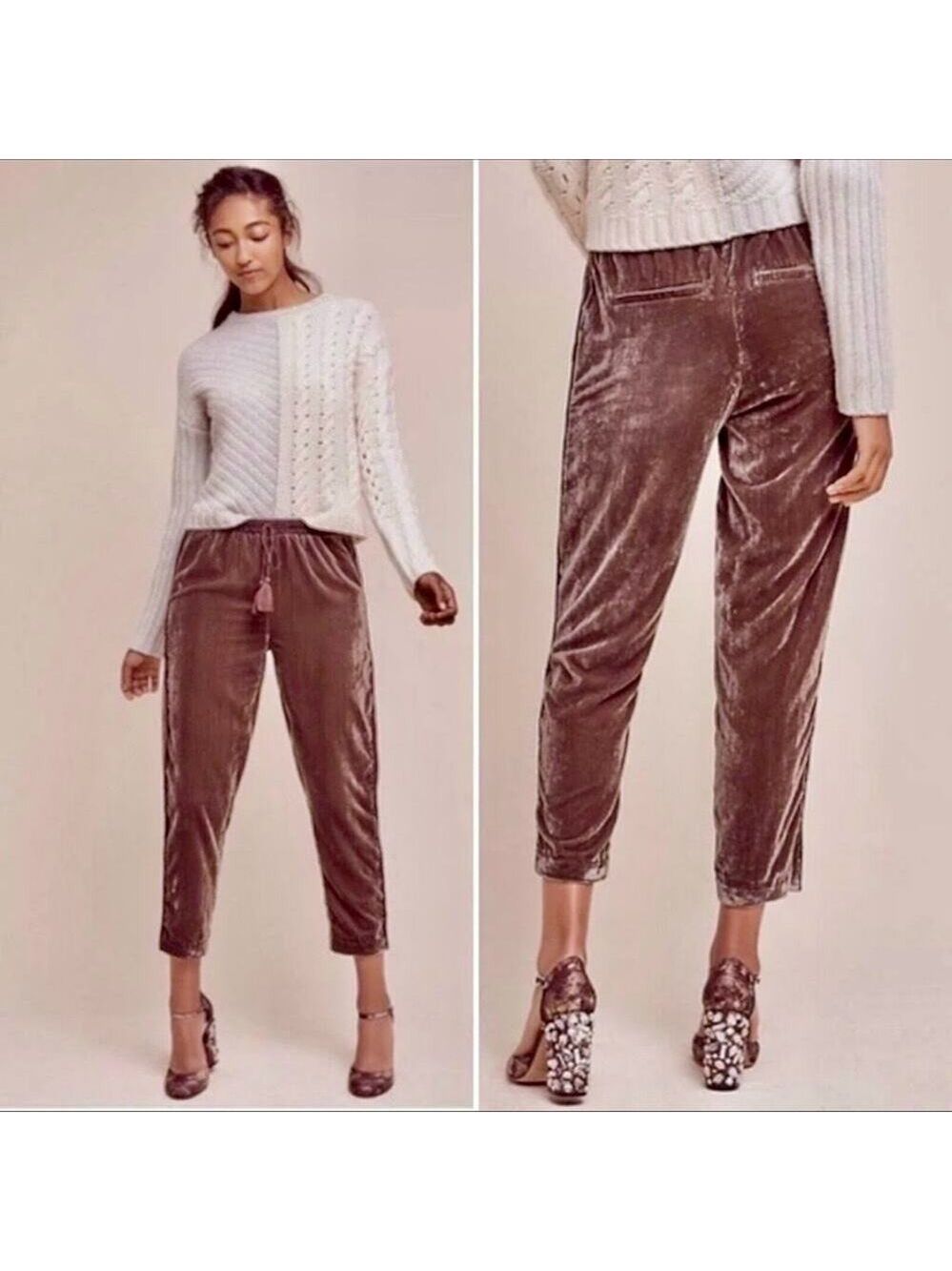 Anthropologie Elevenses Crushed Velvet Joggers